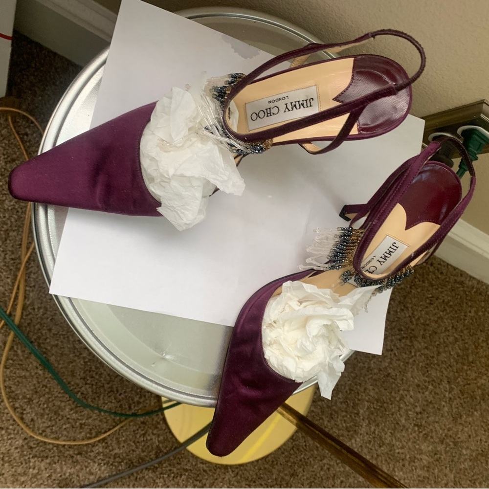 VINTAGE MAROON JIMMY CHOO PUMPS pointed toe kitten heels